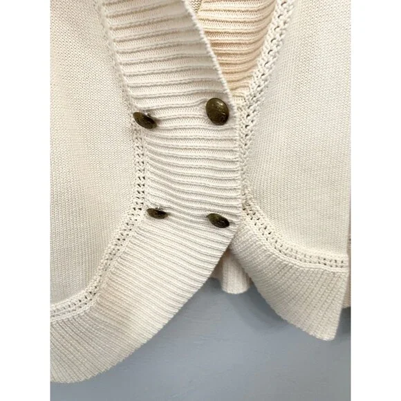 Lauren Ralph Lauren Women’s Size XL Cream Cotton Shawl Collar V-Neck Sweater - Picture 3 of 9